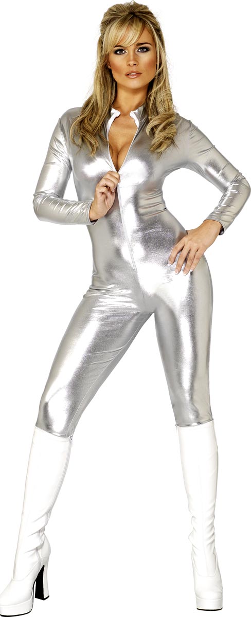 Disco Deguisement Femme Catsuit de 70 ' s Costume argent