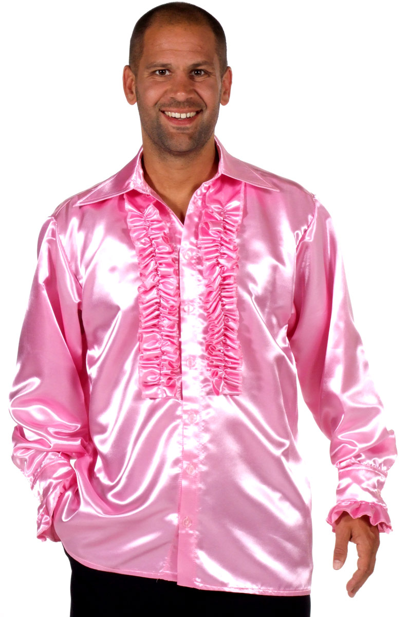 Vtement Disco 70 ' s Mens chemise en Satin rose