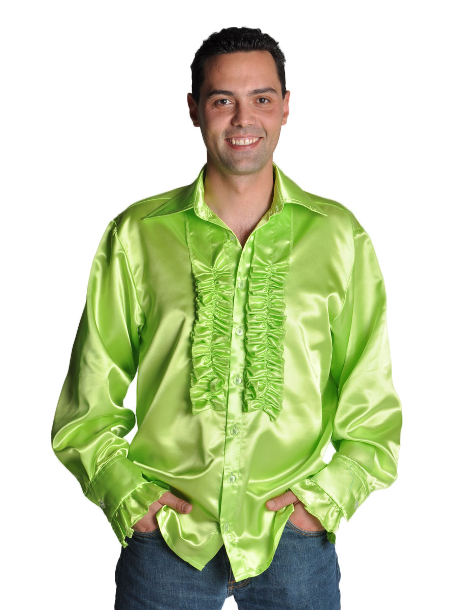 Vtement Disco annes 70 chemise Mens Satin vert clair