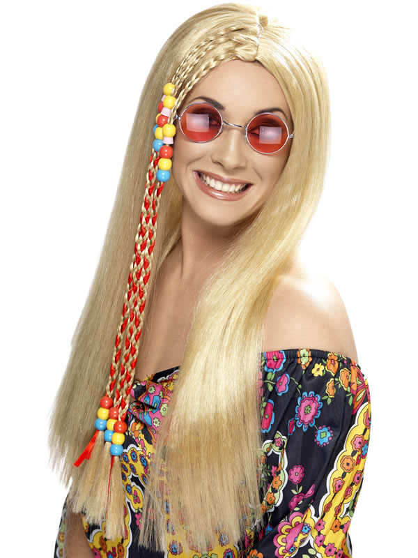 Perruque Hippie Hippy parti perruque longue Blonde