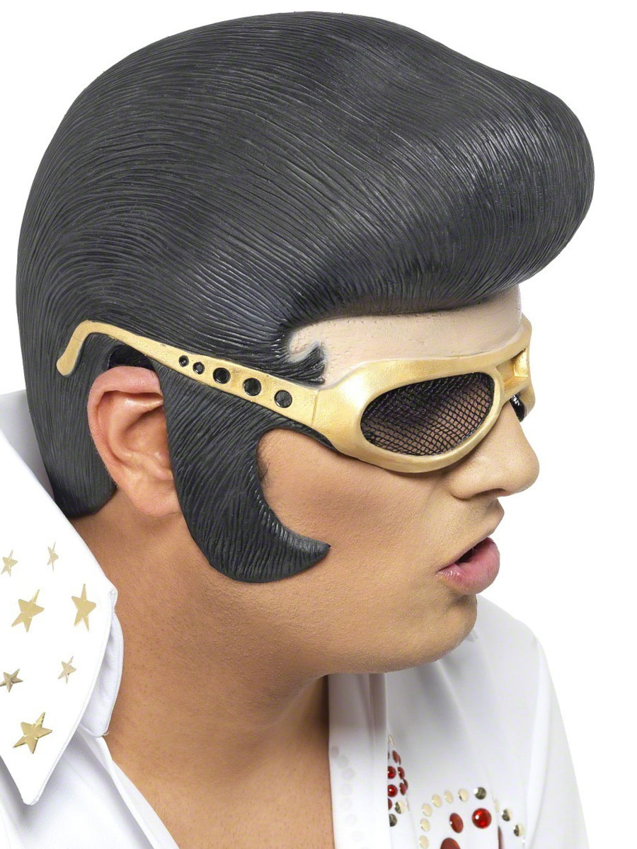 Perruque Star de la Pop Elvis bandeau noir et or